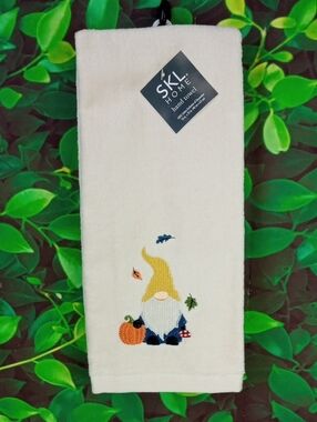 🍂🍒 Harvest Gnome Embroidered Hand Towel